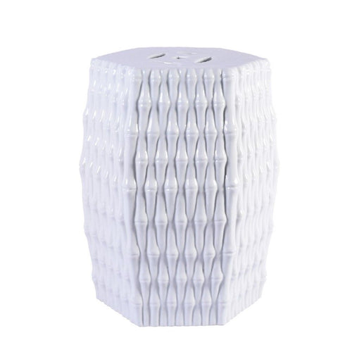 White Hex Garden Stool Bamboo Carving By Legends Of Asia