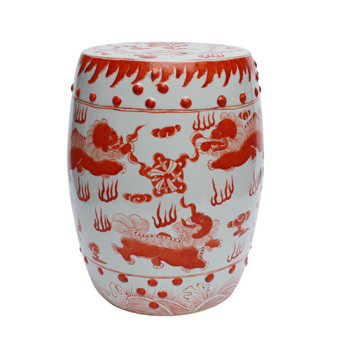Porcelain Garden Stool - Red Lion - by Legend of Asia