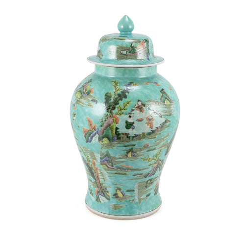 Chinoiserie Green Landscape Temple Jar By Legends Of Asia