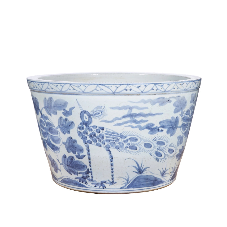 Legends Of Asia Blue and White Bird Basin Planter