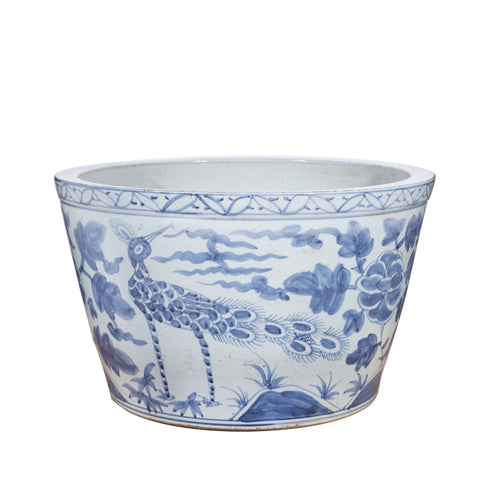 Legends Of Asia Blue and White Bird Basin Planter