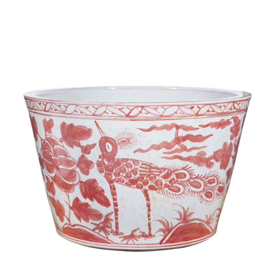 Legends Of Asia Coral Red Bird Basin Planter