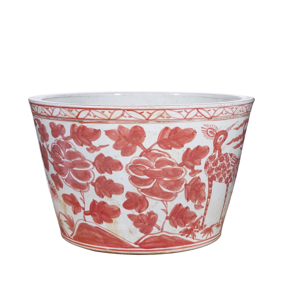 Legends Of Asia Coral Red Bird Basin Planter