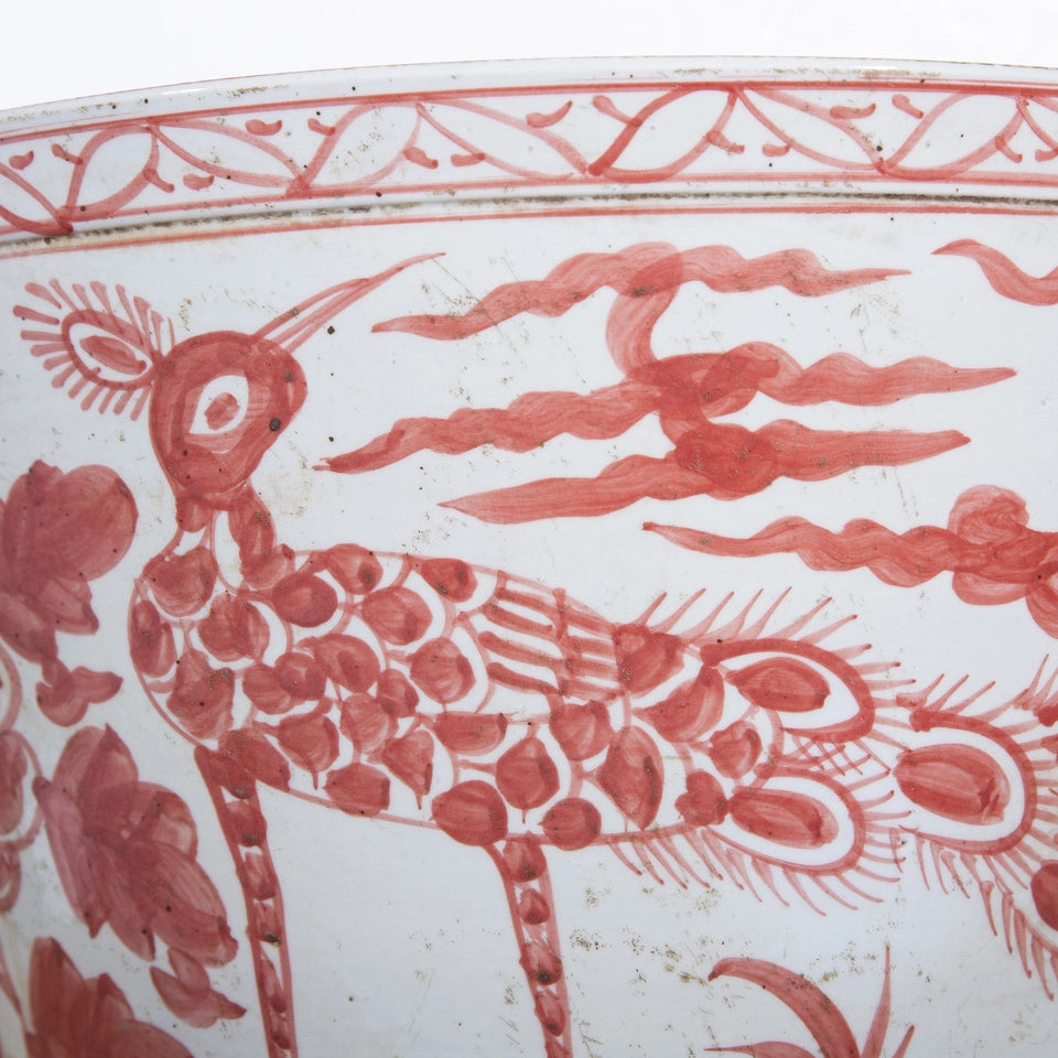 Legends Of Asia Coral Red Bird Basin Planter