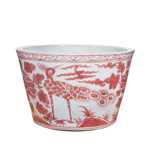 Legends Of Asia Coral Red Bird Basin Planter