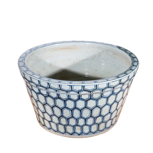 Legends Of Asia Blue And White Honeycomb Basin Planter