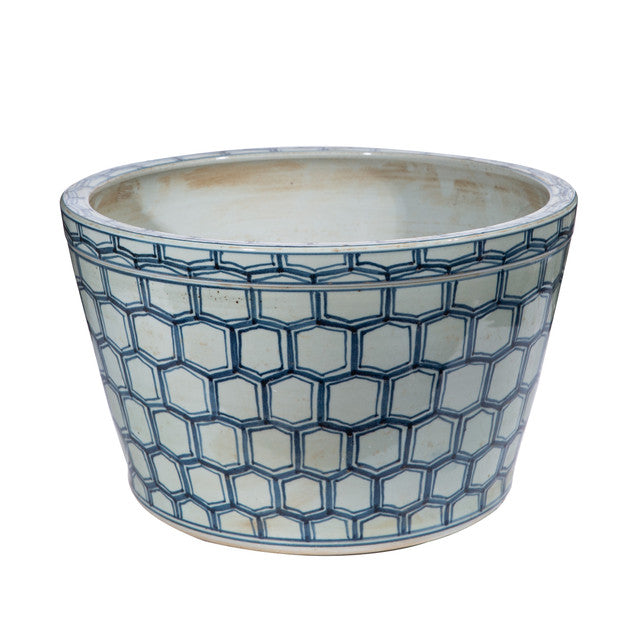 Legends Of Asia Blue And White Honeycomb Basin Planter