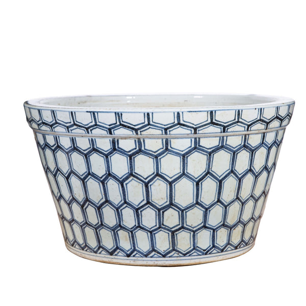Legends Of Asia Blue And White Honeycomb Basin Planter