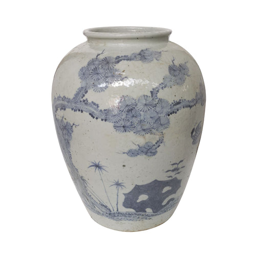 Blue And White Open Top Jar With Pine Deer Motif By Legends Of Asia