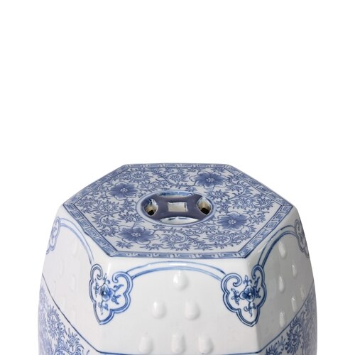 Hexagonal Lotus Stool, Blue/White by Legends of Asia