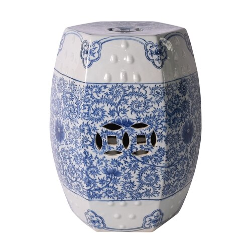 Hexagonal Lotus Stool, Blue/White by Legends of Asia