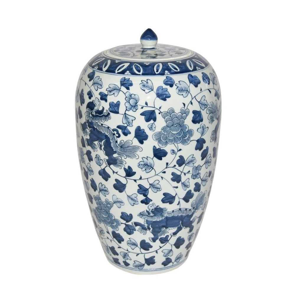 Blue & White Foo Dog Peony Lidded Ginger Jar By Legends Of Asia