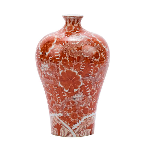Orange Prunus Vase W/ Dragon Motif By Legends Of Asia