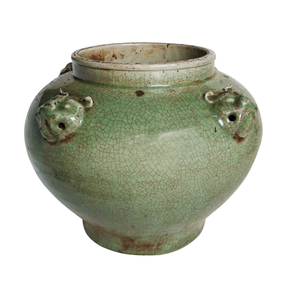 Four Lion Head Handle Jar Celadon Crackle By Legends Of Asia