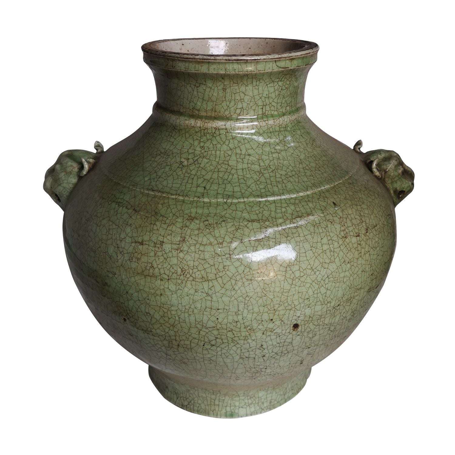 Double Lion Head Handle Jar Celadon Crackle By Legends Of Asia