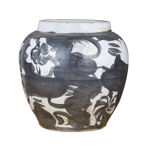 Black Porcelain Twisted Flower Wide Open Top Jar By Legends Of Asia