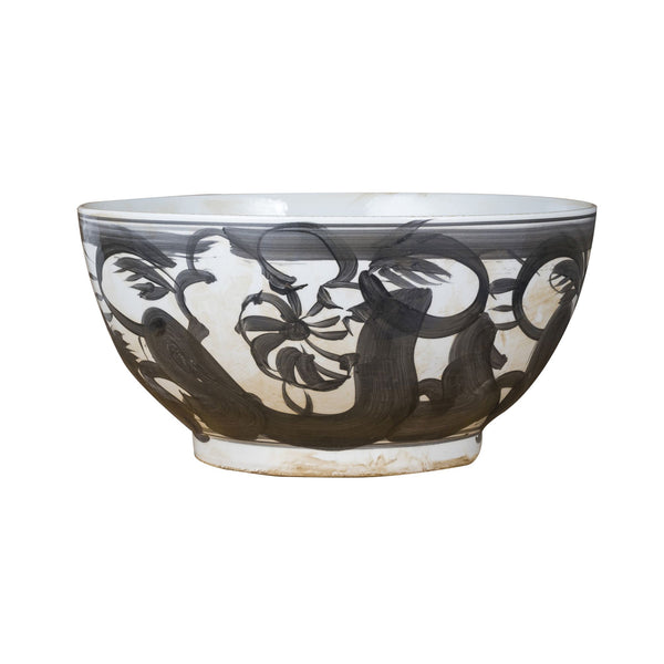 Black Porcelain Bowl Twisted Flower Motif By Legends Of Asia