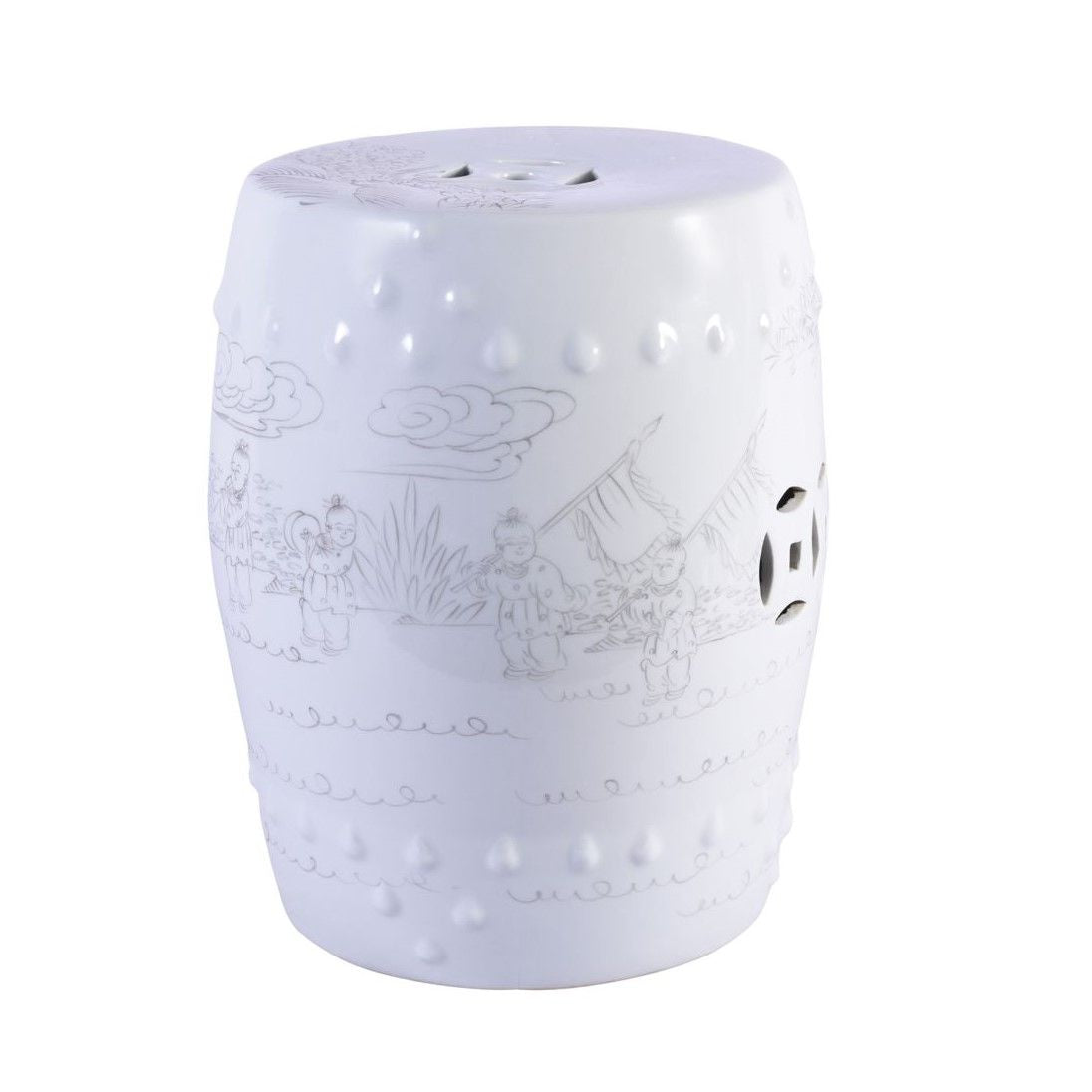 Ink Painting Garden Stool With Playful Kids By Legends Of Asia