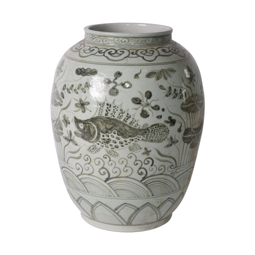 Black Fish Open Top Porcelain Jar By Legends Of Asia