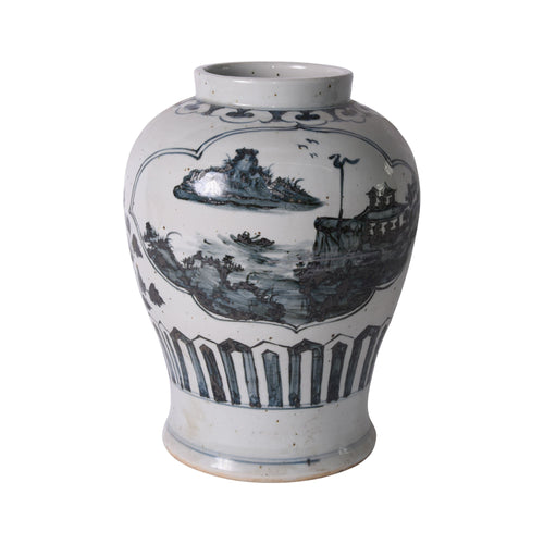 Blue And White Landscape Medallion Open Top Jar By Legends Of Asia