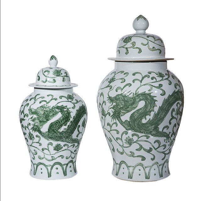 Dragon Lotus Temple Jar in Celadon by Legend of Asia