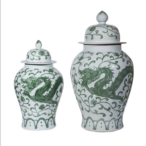 Dragon Lotus Temple Jar in Celadon by Legend of Asia
