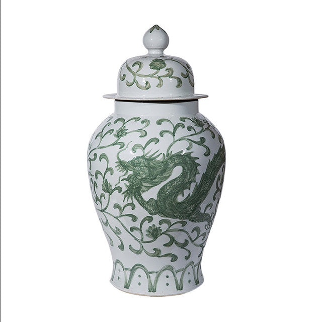 Dragon Lotus Temple Jar in Celadon by Legend of Asia