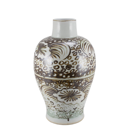 Rusty Brown Baluster Vase Sea Flower Motif by Legend of Asia