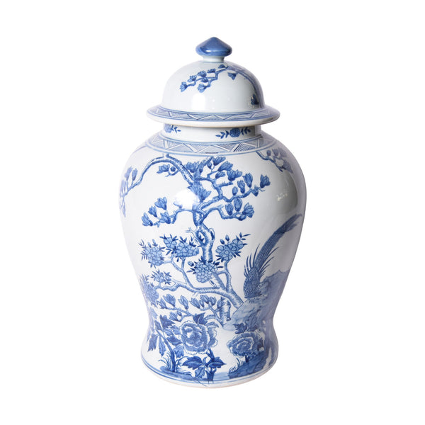 Blue and White Magnolia Pheasant Porcelain Temple Jar By Legends Of Asia