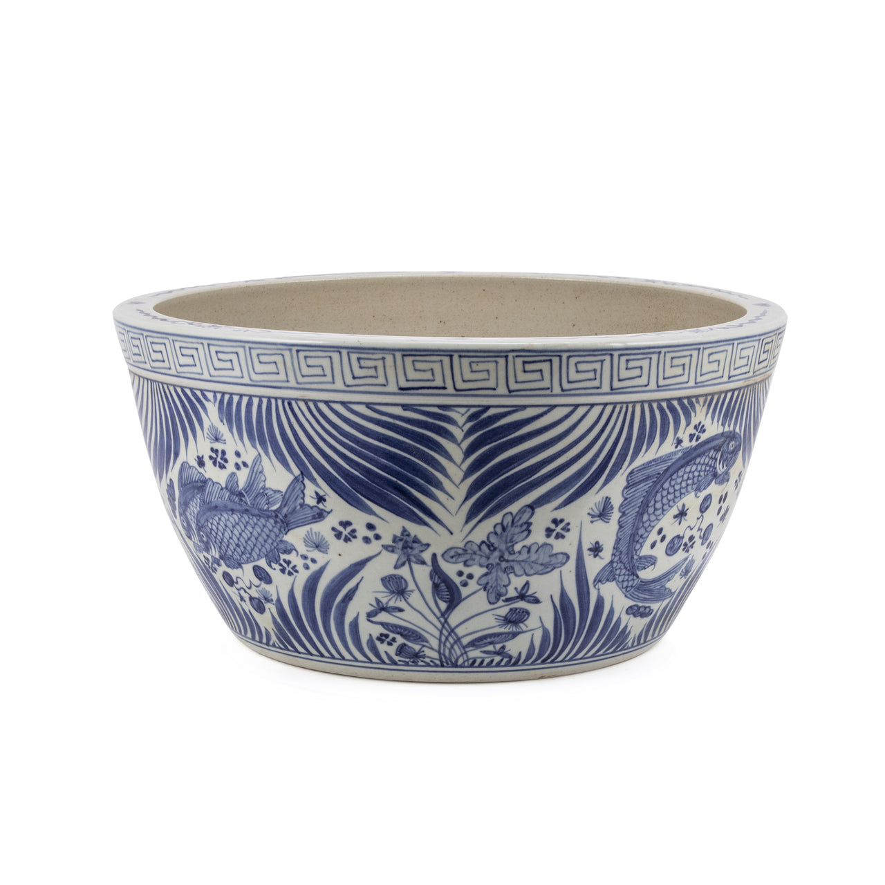 Blue And White Fish Lotus Bowl W Ith Greek Key Trim By Legends Of Asia