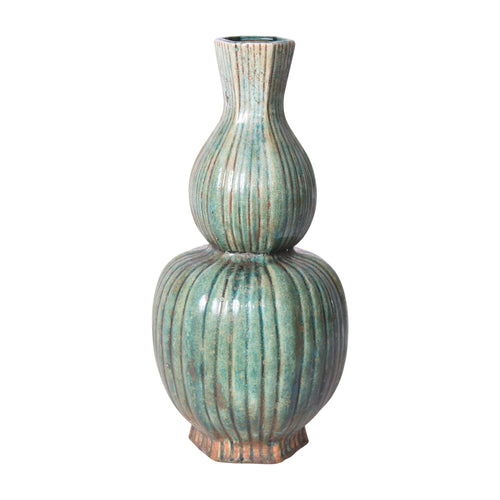 Speckled Green Hexagonal Fluted Gourd Vase By Legends Of Asia