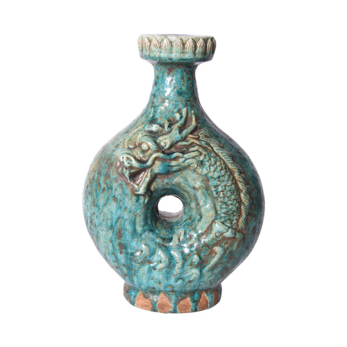 Speckled Green Embossed Dragon Vase By Legends Of Asia