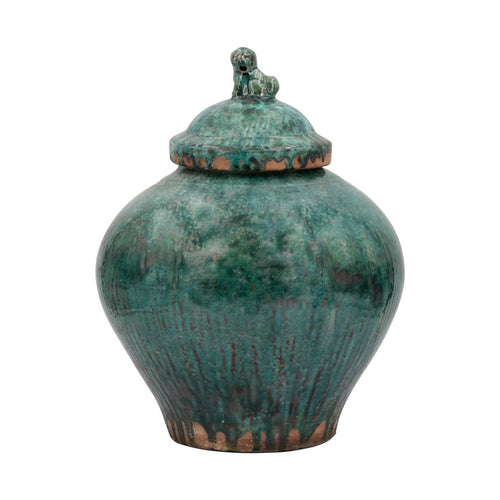 Vintage Emerald Green Porcelain Jar Lion Lid By Legends Of Asia