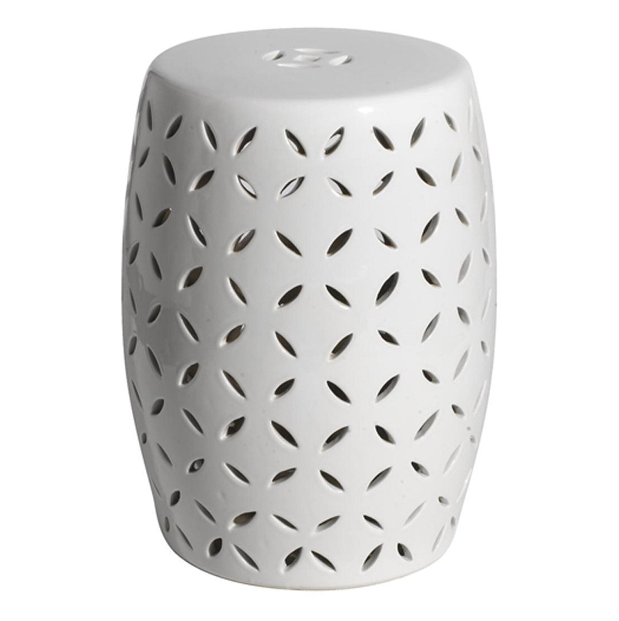 Coin-Cut Carved Garden Stool, White