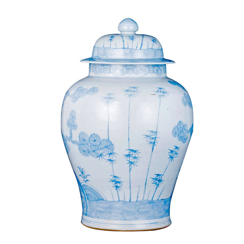 Legend of Asia Blue And White Ming Pine Tree Temple Jar