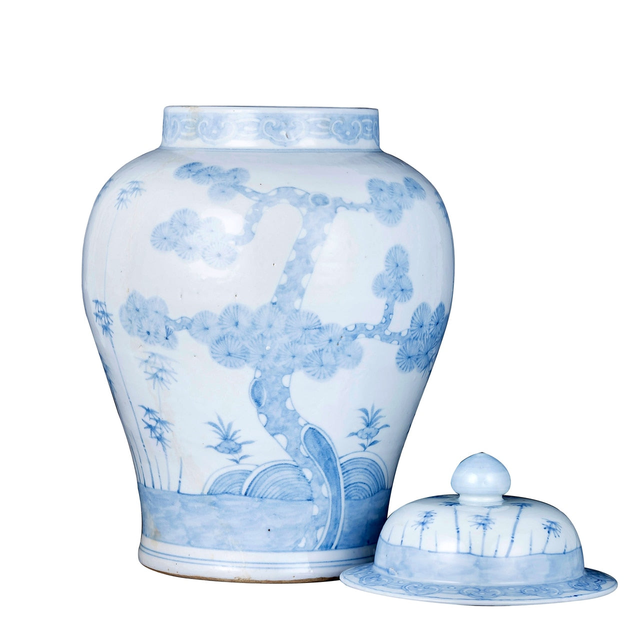 Legend of Asia Blue And White Ming Pine Tree Temple Jar