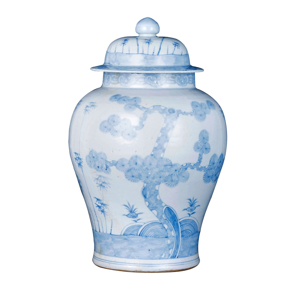 Legend of Asia Blue And White Ming Pine Tree Temple Jar