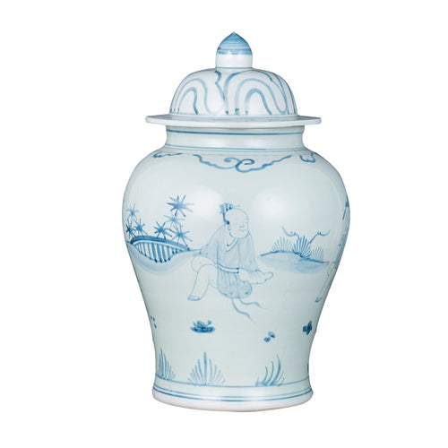 Blue White Porcelain Temple Jar Old Man Motif By Legends Of Asia