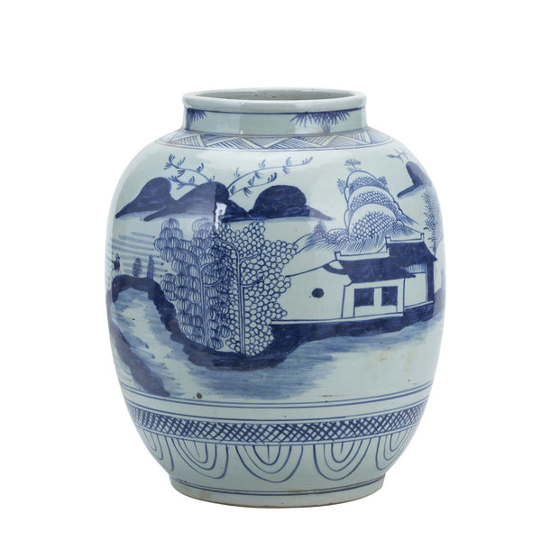Blue And White Mountain Village Lantern Jar By Legends Of Asia