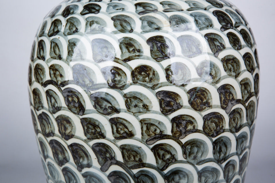 Blue And White Porcelain Jar With Fish Scale Pattern
