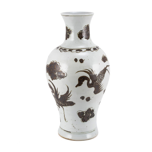 Rusty Brown Vase Crane Motif By Legends Of Asia