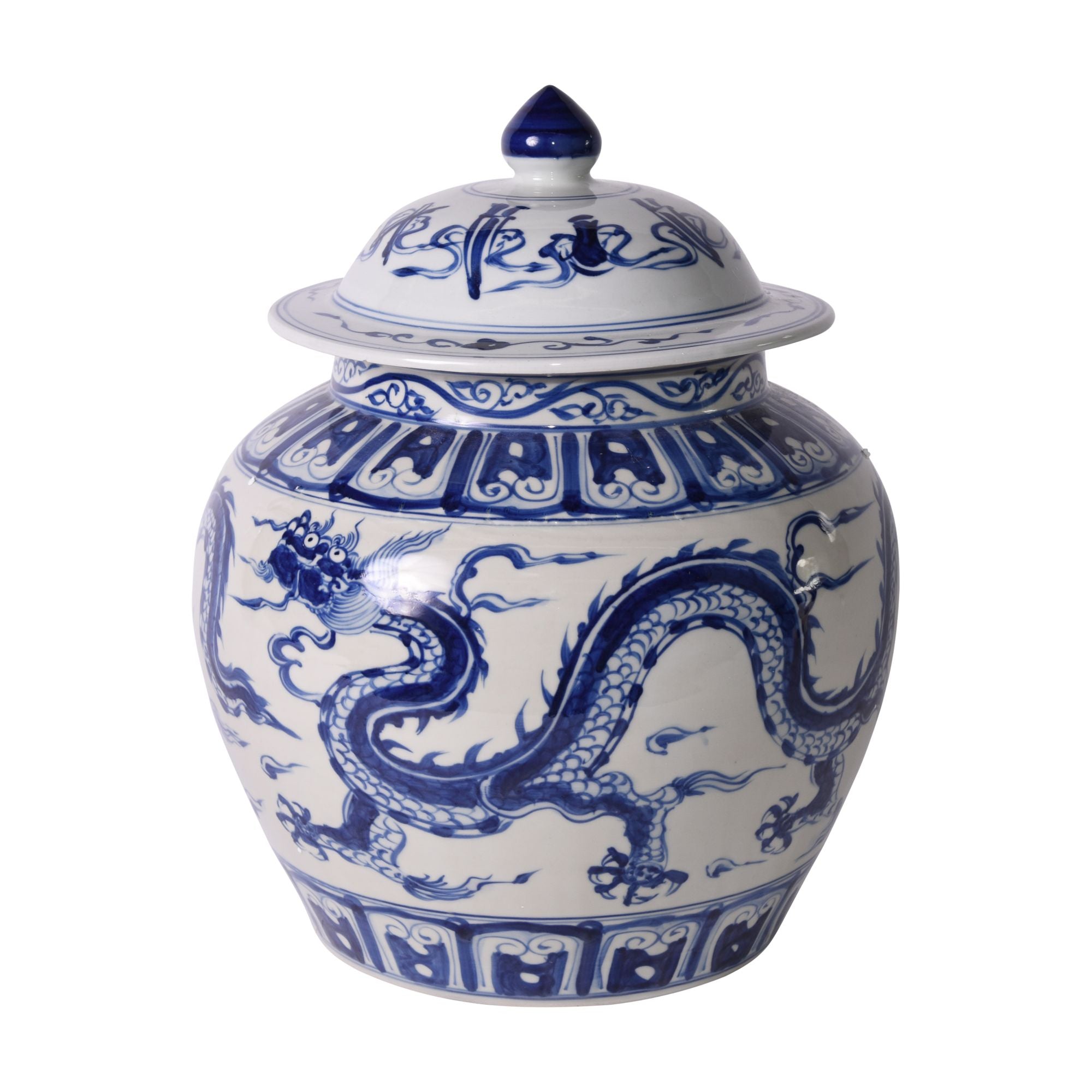B&W Ginger Jar W/ Dragon Motif By Legends Of Asia