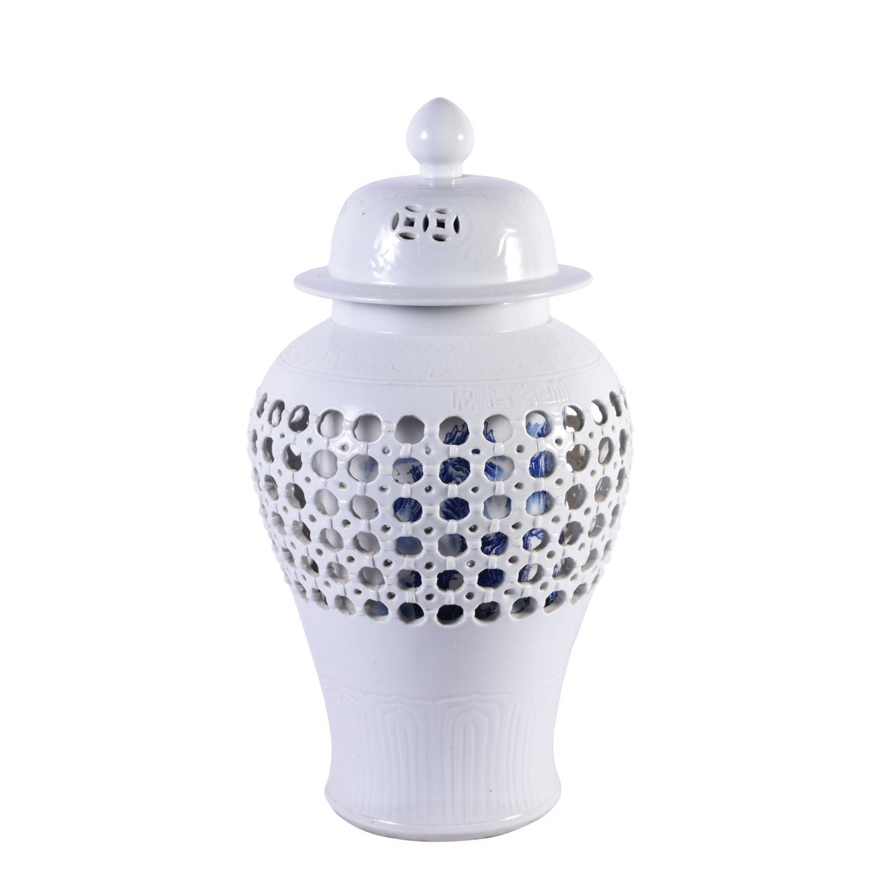 White Carved Knot Temple Jar By Legends Of Asia