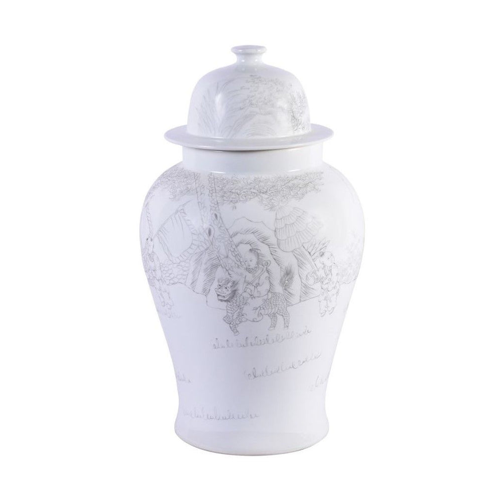 Ink Painting Temple Jar With Playful Kids By Legends Of Asia