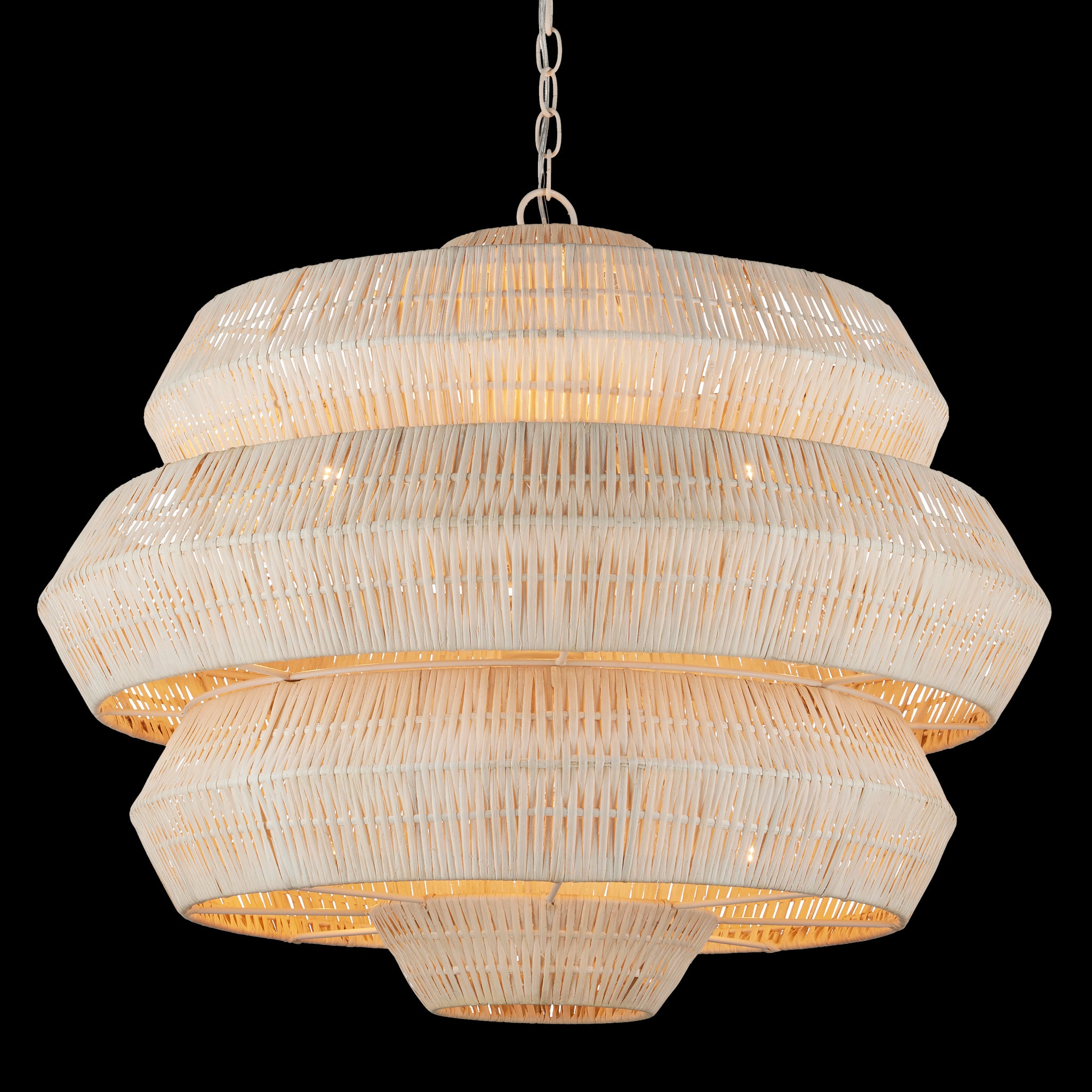 Currey & Company Antibes 30" White Rattan 9 Light Chandelier