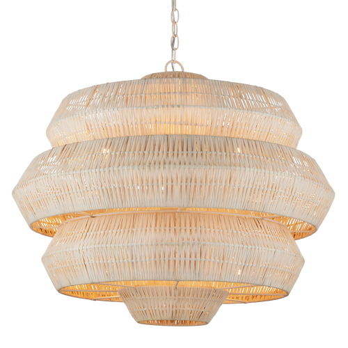 Currey & Company Antibes 30" White Rattan 9 Light Chandelier