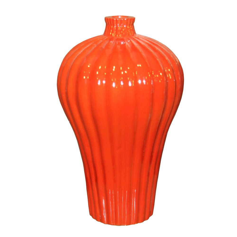 Fluted Lidded Prunus Vase Orange Crackle By Legends Of Asia