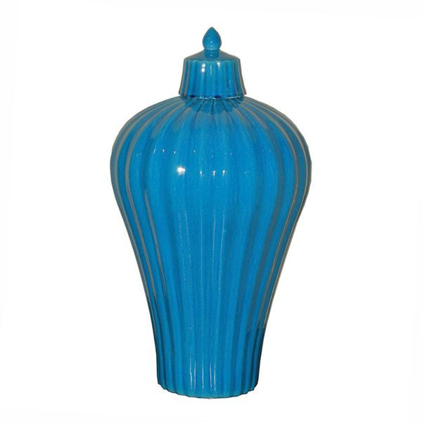 Fluted Turquoise Lidded Prunus Vase By Legends Of Asia