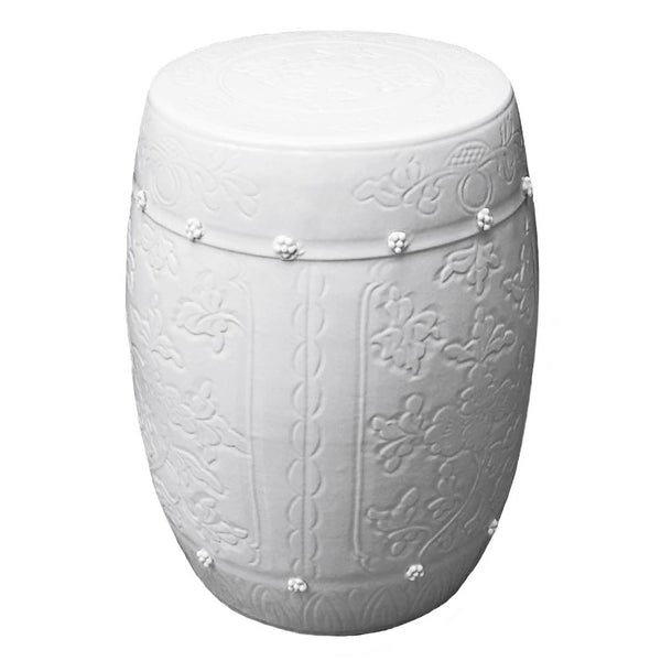 Medallion Stool Carved Lotus Motif White By Legends Of Asia