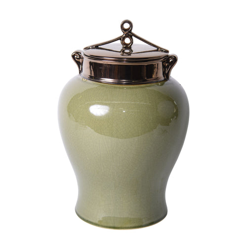 Green Crackle Jar With Bronze Glaze Lid Large By Legends Of Asia